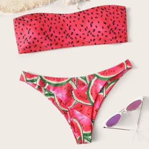SHEIN Watermelon print bandeau cheeky bikini